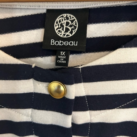 Bobeau Striped Dark Navy and White Cardigan with Gold Buttons Size 1X - Picture 7 of 10